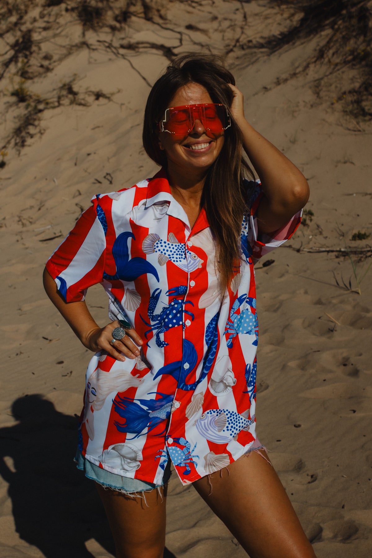 MERMAID CABANA STRIPE HAWAIIAN SHIRT
