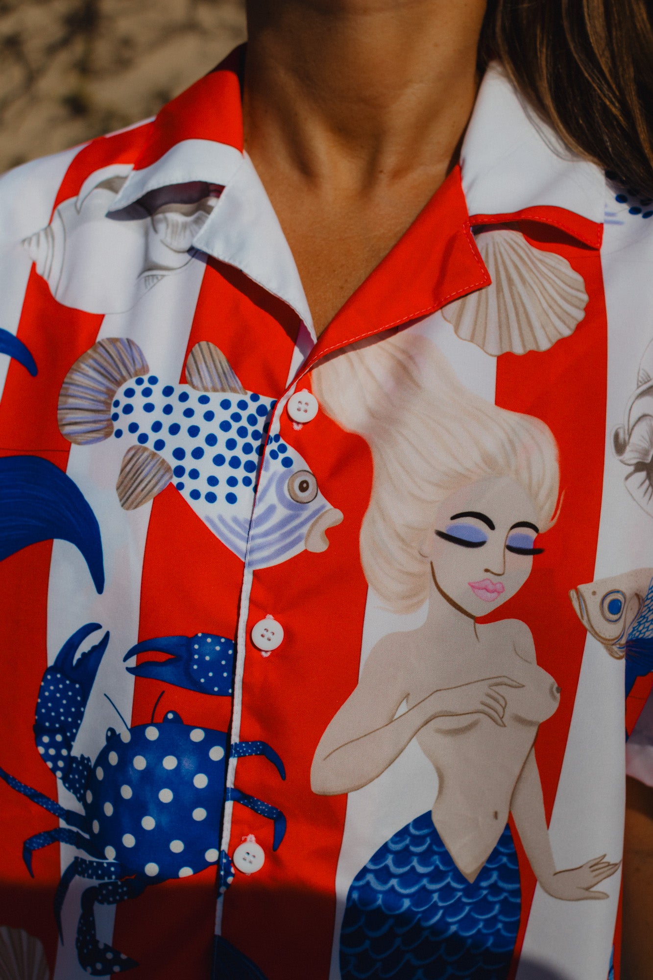 MERMAID CABANA STRIPE HAWAIIAN SHIRT