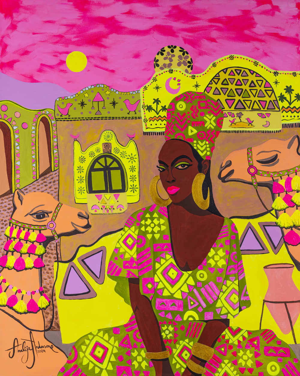 BOUGAINVILLEA SKY OVER NUBIAN VILLAGE - ORIGINAL ARTWORK