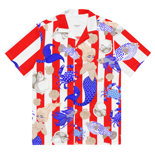 MERMAID CABANA STRIPE HAWAIIAN SHIRT