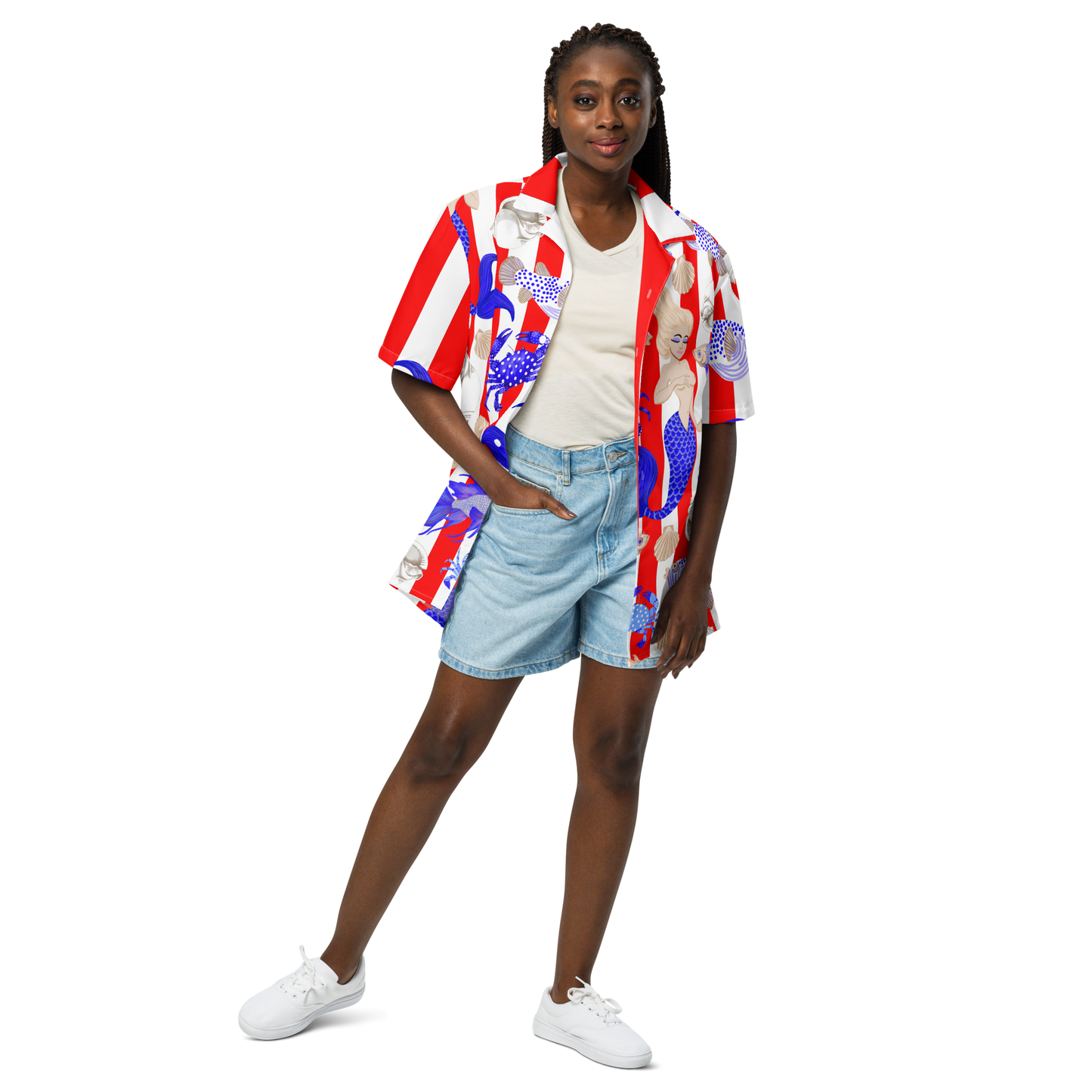 MERMAID CABANA STRIPE HAWAIIAN SHIRT