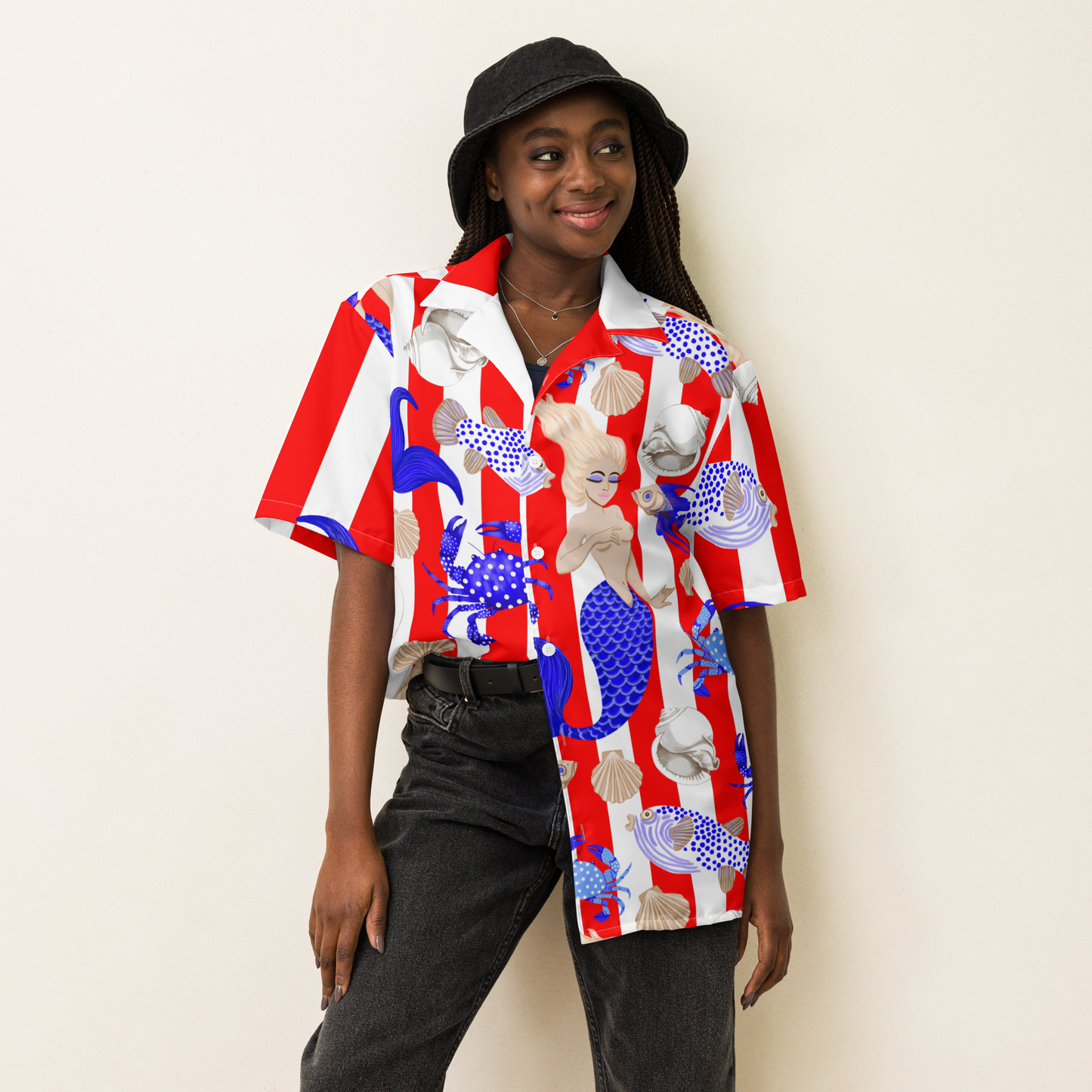 MERMAID CABANA STRIPE HAWAIIAN SHIRT