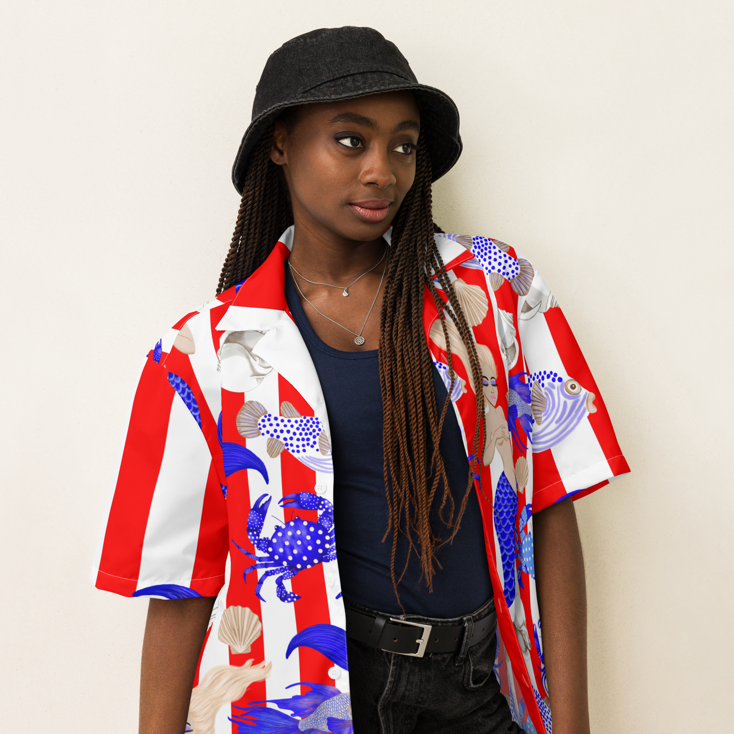 MERMAID CABANA STRIPE HAWAIIAN SHIRT
